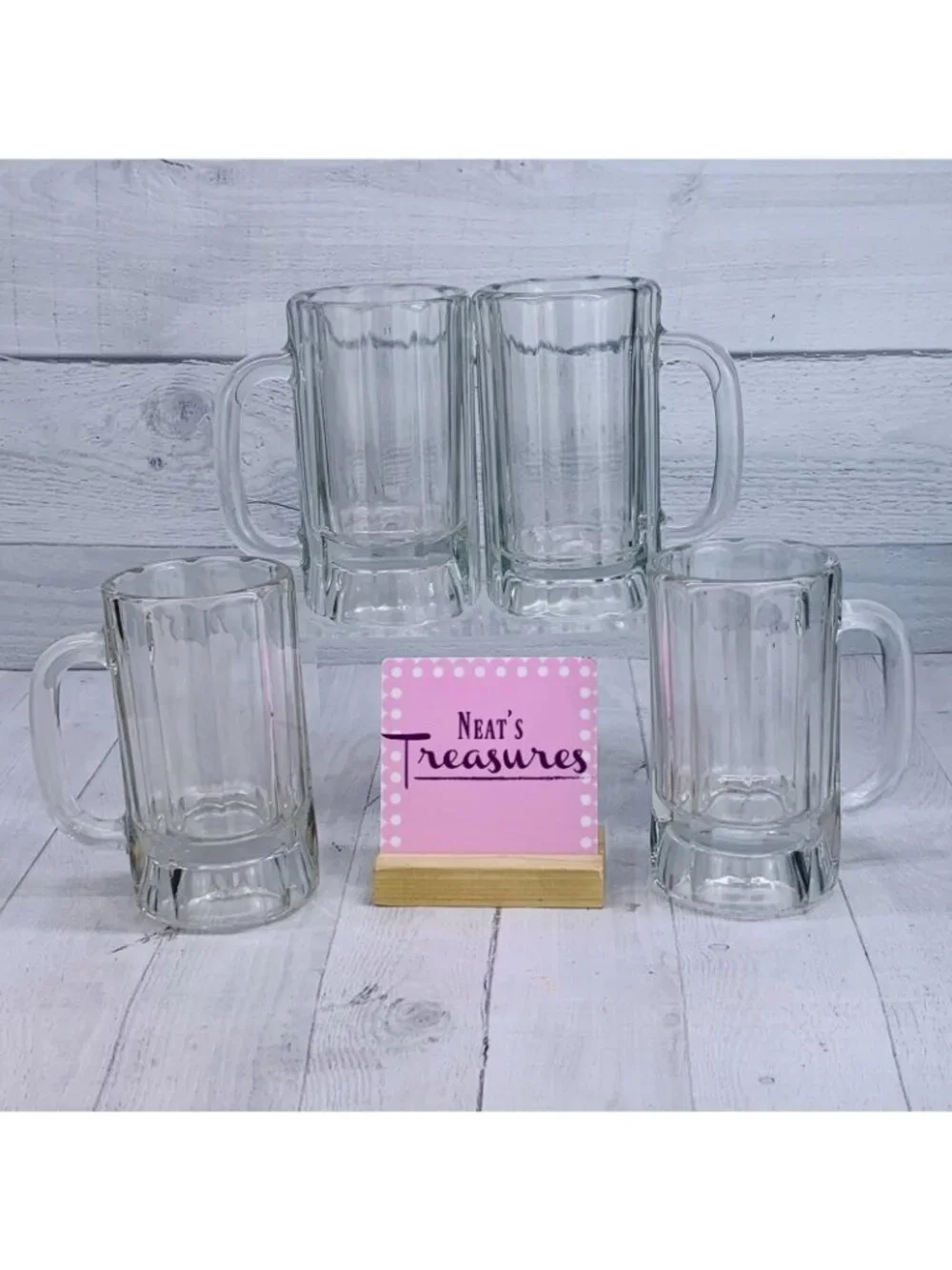 Libbey HEIDELBERG German Style 10 Panel Heavy Handle Clear Beer Mugs Stein Set 4